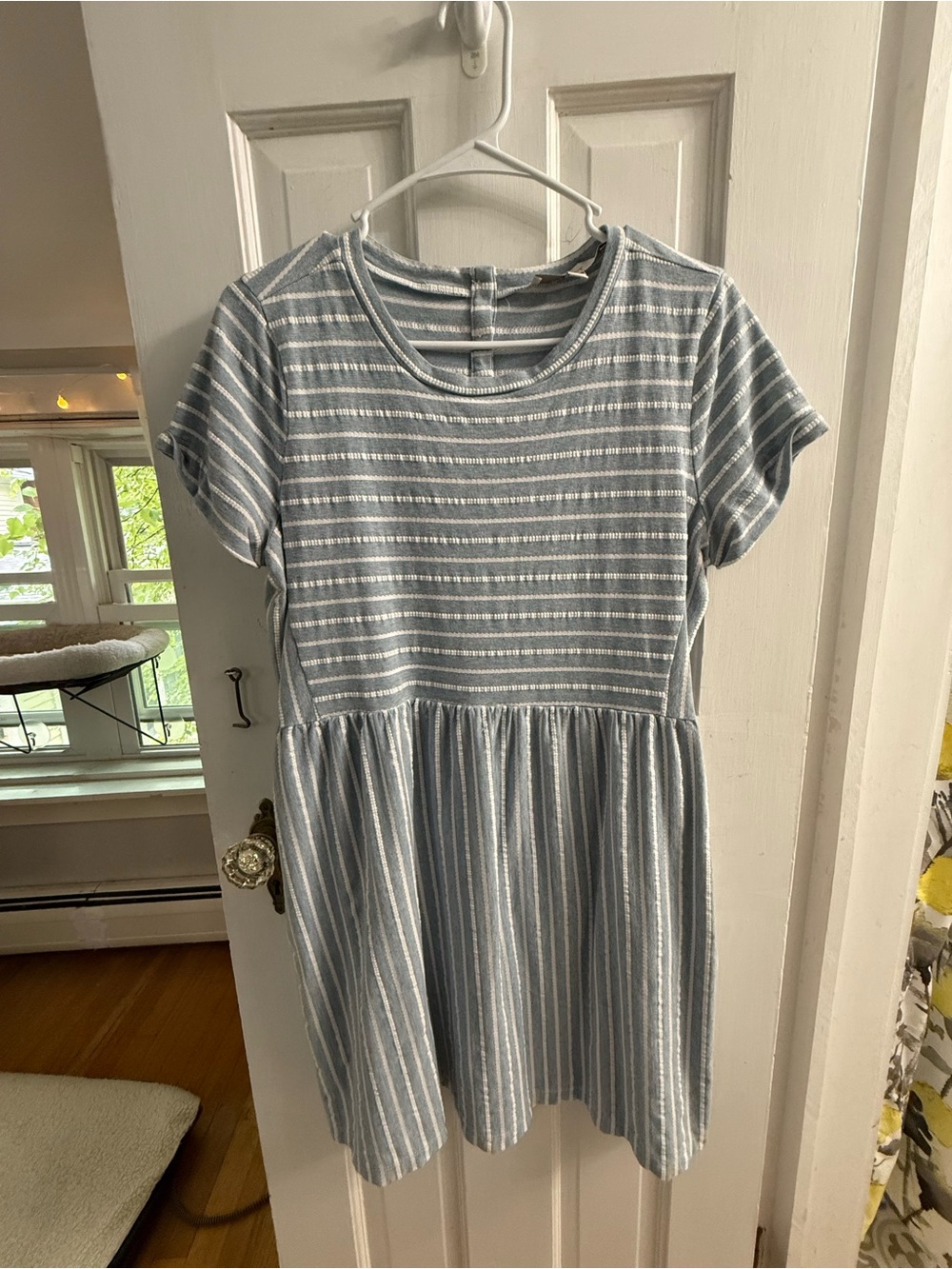 LOFT Blue and White Striped Short Sleeve Dress